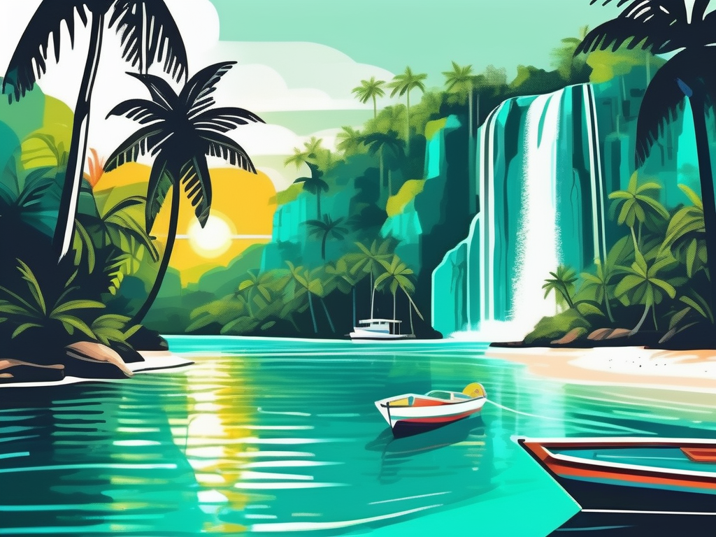 A vibrant tropical landscape with lush palm trees